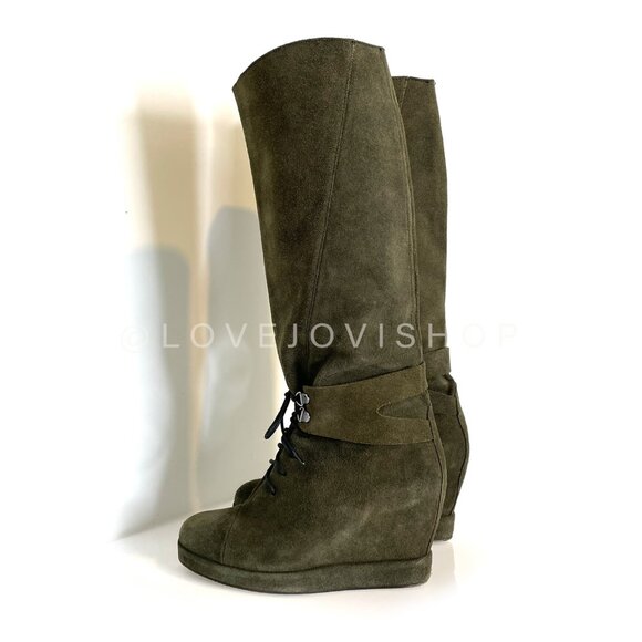 Quiet Luxury | Surface to Air S2A Olive Suede Lace Up Tall Boots | Khaki Grail - Picture 10 of 16